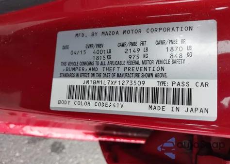 2015 Mazda Mazda3 I Touring from USA, damaged, VIN JM1BM1L7XF1273509